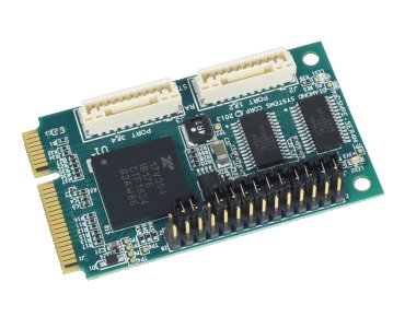 DS-MPE-SER4M Quad Serial MiniCard: I/O Expansion Modules, Rugged, wide-temperature PC/104, PC/104-<i>Plus</i>, PCIe/104 / OneBank, PCIe Minicard, and FeaturePak modules featuring standard and optoisolated RS-232/422/485 serial interfaces, Ethernet, CAN bus, and digital I/O functions., PCIe MiniCard